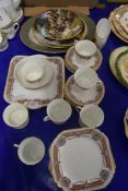 QTY OF HEATHCOTE FLORAL DECORATED TEA WARES TOGETHER WITH AN OVAL MEAT PLATE AND VARIOUS