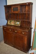 LATE 19TH/EARLY 20TH CENTURY STAINED PINE DRESSER, THE BASE WITH TWO DRAWERS AND TWO DOORS, 196CM