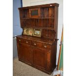 LATE 19TH/EARLY 20TH CENTURY STAINED PINE DRESSER, THE BASE WITH TWO DRAWERS AND TWO DOORS, 196CM