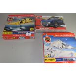 THREE AIRFIX MODEL KITS, WESTLAND SEAKING, TRIUMPH TR4A AND HARRIER GR3