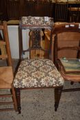 LATE VICTORIAN SIDE CHAIR WITH CARVED SHOWOOD FRAME AND FLORAL UPHOLSTERY