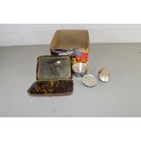 MIXED LOT: TORTOISESHELL EFFECT VANITY BOX, SMALL PLATED PILL BOX WITH CHERUB DECORATION AND A NACRE