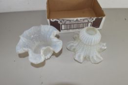 TWO SMALL VASELINE GLASS LIGHT SHADES OF FRILLED FORM