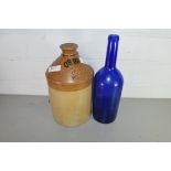 MORGANS BREWERY OF NORWICH FLAGON TOGETHER WITH A BLUE GLASS BOTTLE