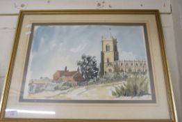 ANN PLESTED, STUDY OF RURAL CHURCH, WATERCOLOUR, FRAMED AND GLAZED, 65CM WIDE