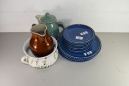 QTY OF DENBY REFLEX BLUE GLAZED PLATES AND SIDE PLATES TOGETHER WITH TWO FURTHER DENBY JUGS AND A