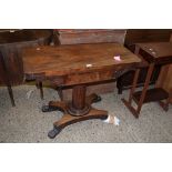 EARLY 19TH CENTURY MAHOGANY FOLDING CARD TABLE RAISED ON CIRCULAR COLUMN AND BASE WITH PAW FEET,