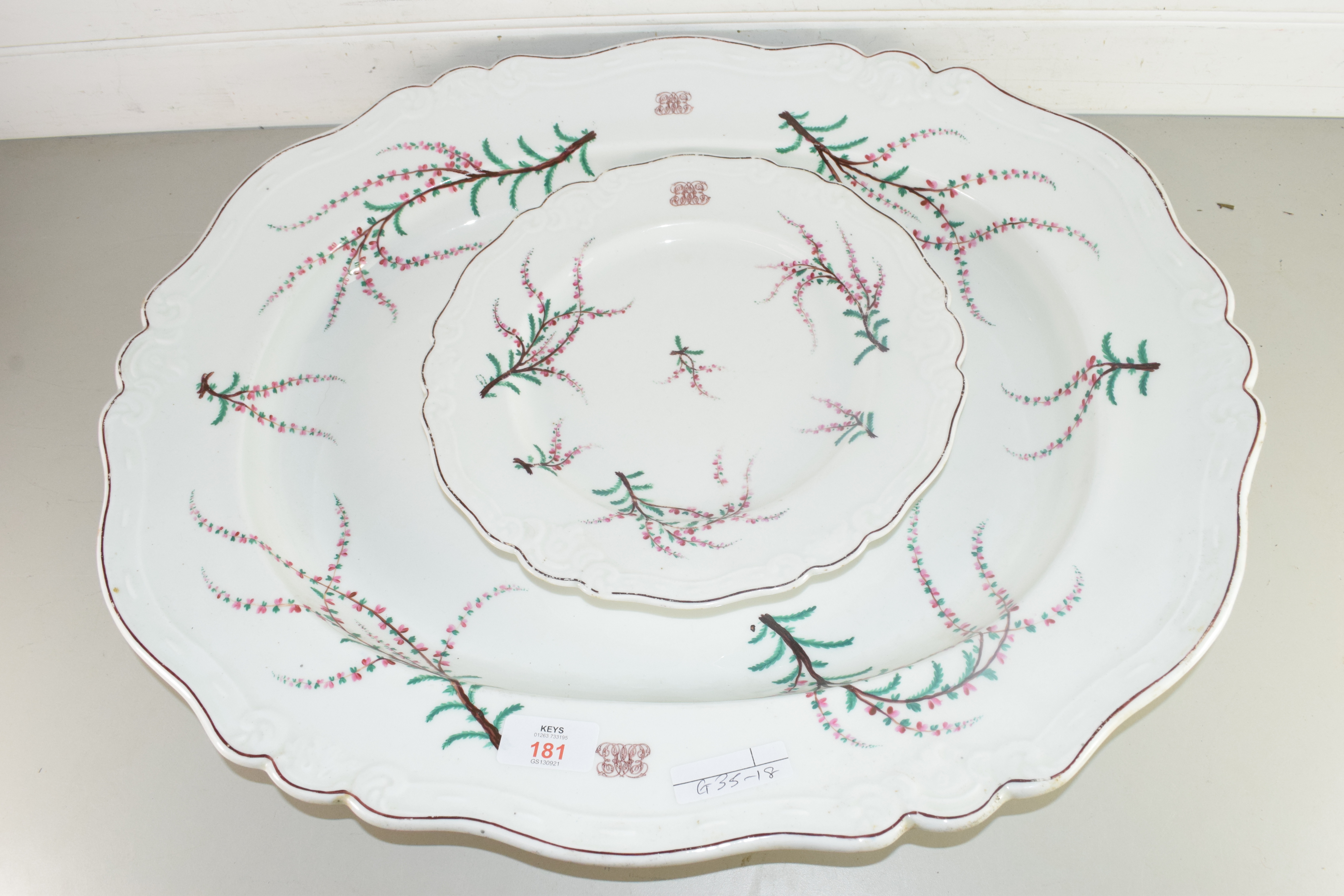 CHAMBERLINS WORCESTER LARGE 19TH CENTURY FLORAL DECORATED OVAL MEAT PLATE TOGETHER WITH A SIMILAR