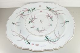CHAMBERLINS WORCESTER LARGE 19TH CENTURY FLORAL DECORATED OVAL MEAT PLATE TOGETHER WITH A SIMILAR