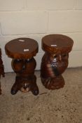 PAIR OF HARDWOOD STOOLS WITH ANIMAL FORMED BASES