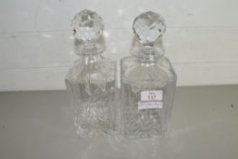 TWO MODERN SQUARE FORMED DECANTERS