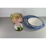 MIXED LOT COMPRISING A VICTORIAN WILLOW PATTERN MEAT PLATE, A NATWEST PIGGY BANK, ROYAL DUX FLORAL