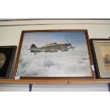 AFTER GERALD PALMER, COLOURED PRINT, SPITFIRE, FRAMED AND GLAZED, 66CM WIDE