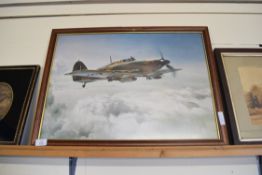 AFTER GERALD PALMER, COLOURED PRINT, SPITFIRE, FRAMED AND GLAZED, 66CM WIDE