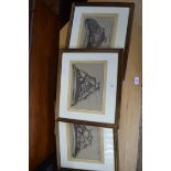 HENRY HOLZER, A SET OF THREE LIMITED EDITION PRINTS, 'THE MISERICORDES, NORWICH CATHEDRAL' ,