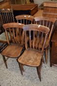 SET OF FOUR VICTORIAN ELM SEATED DINING CHAIRS