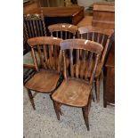 SET OF FOUR VICTORIAN ELM SEATED DINING CHAIRS