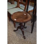 20TH CENTURY MAHOGANY WINE TABLE RAISED ON TURNED COLUMN AND TRIPOD BASE, TOP 44CM DIAM