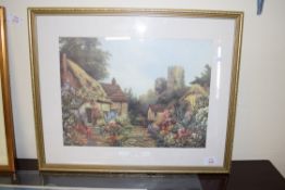 AFTER DAVID SHERRIN, COTTAGE GARDENS, COLOURED PRINT, F/G, 53CM WIDE