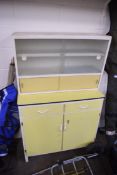 RETRO YELLOW FINISH KITCHEN CABINET WITH GLAZED TOP SECTION, 92CM WIDE