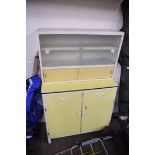 RETRO YELLOW FINISH KITCHEN CABINET WITH GLAZED TOP SECTION, 92CM WIDE