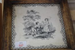 VICTORIAN TRANSFER PRINTED TILE IN OAK FRAME