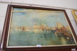 COLOURED PRINT OF A VENETIAN SCENE, SET IN OAK FRAME