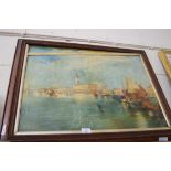 COLOURED PRINT OF A VENETIAN SCENE, SET IN OAK FRAME