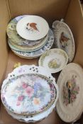 BOX OF DECORATED PLATES ETC