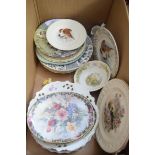 BOX OF DECORATED PLATES ETC