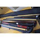 MIXED LOT OF SNOOKER AND POOL CUES TO INCLUDE RILEY