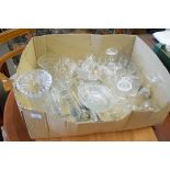 BOX OF MIXED DRINKING GLASSES, VASES ETC