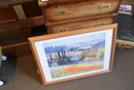 COLOURED PRINT - SUNLIGHT ON THE POPPY FIELD AFTER MALVA TOGETHER WITH A FRAMED PRINT OF DOGS (2)