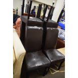 SET OF SIX MODERN BROWN LEATHER UPHOLSTERED DINING CHAIRS