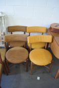 SET OF FOUR RETRO G-PLAN DINING CHAIRS WITH CIRCULAR UPHOLSTERED SEATS