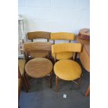 SET OF FOUR RETRO G-PLAN DINING CHAIRS WITH CIRCULAR UPHOLSTERED SEATS