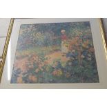 COLOURED PRINT AFTER CLAUDE MONET, 64CM WIDE, FRAMED AND GLAZED