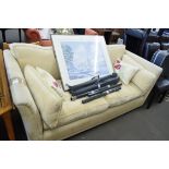 CREAM UPHOLSTERED THREE SEATER SOFA WITH LOOSE CUSHIONS