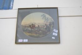 COLOURED PRINT OF A PLOUGHING SCENE, F/G