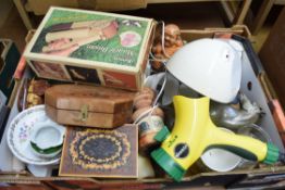 BOX OF MIXED CERAMICS AND OTHER ITEMS TO INCLUDE TEA WARES, HARDWOOD JEWELLERY BOXES ETC