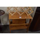 SMALL LIGHT WOOD SIDE TABLE WITH MAGAZINE RACK BASE, 52CM WIDE