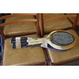 MIXED LOT: VINTAGE TENNIS AND BADMINTON RACKETS