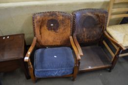 PAIR OF EARLY 20TH CENTURY ARMCHAIRS WITH LEATHER BACKS (A/F)