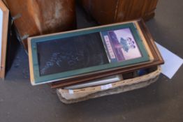 BASKET OF VARIOUS MODERN PICTURES, CHALK BOARD ETC