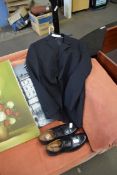 PAIR OF CLARKS GENTS LEATHER SHOES, TOGETHER WITH A GENTS BLACK SUIT