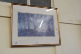 COLOURED PRINT, AUSTRALIAN BUSH SCENE, FRAMED AND GLAZED