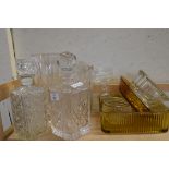 MIXED LOT OF GLASS DECANTERS, BOWLS ETC