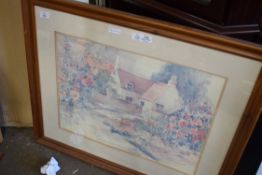 DAVINA DARIEN COLOURED PRINT OF A COUNTRY COTTAGE, FRAMED AND GLAZED,