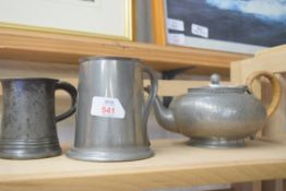 TWO PEWTER MUGS AND A PEWTER TEA POT