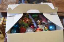 BOX OF CHRISTMAS DECORATIONS ETC